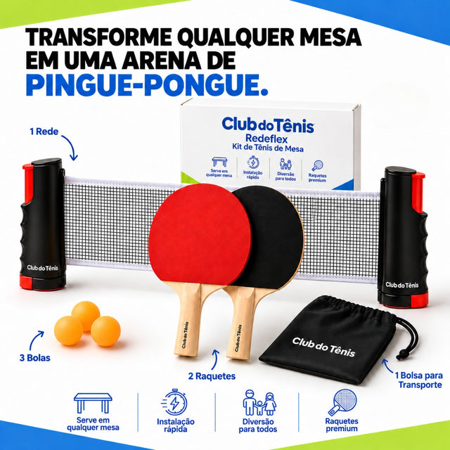 Kit RedeFlex - 1 Rede, 2 Raquetes, 6 Bolinhas e 1 Case
