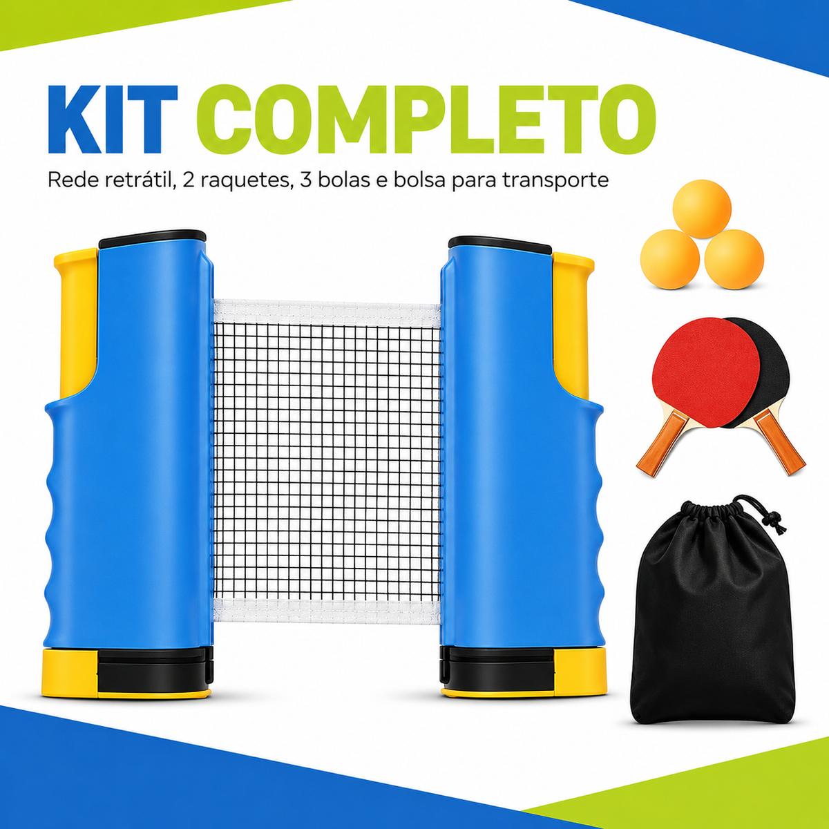 Kit RedeFlex - 1 Rede, 2 Raquetes, 6 Bolinhas e 1 Case