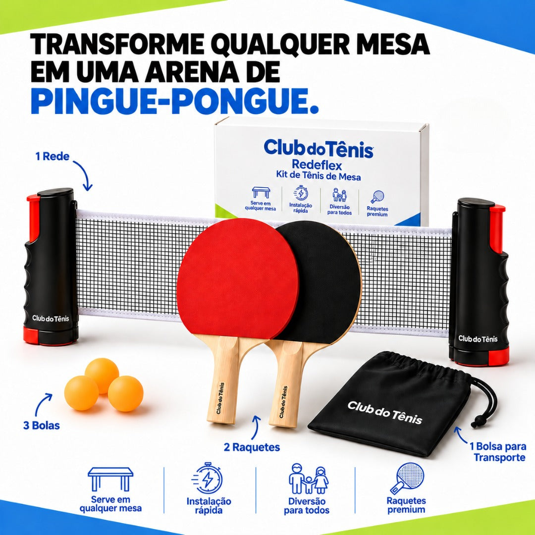 Kit RedeFlex - 1 Rede, 2 Raquetes, 6 Bolinhas e 1 Case